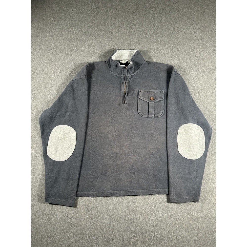 Orvis Men's Vintage 1/4 Zip Ribbed Cotton Pullover Sweater with Elbow Patch L